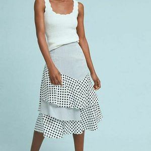 Monarc Polka-Dotted Striped Midi Skirt Black & White